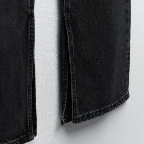 BRAND NEW ZARA Split Wide Leg TRF Black Jeans - Picture 2 of 4